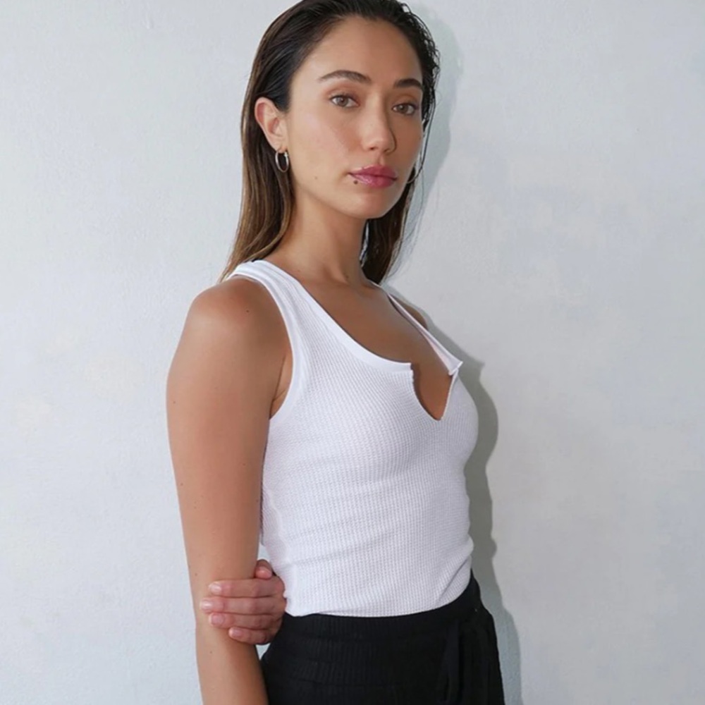 THE RANGE STARK WAFFLE KNIT SLASHED TANK WHITE